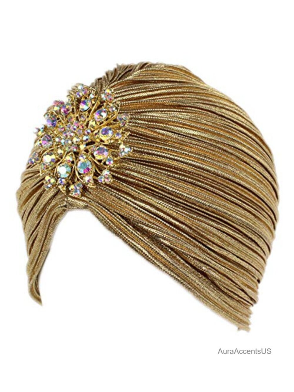 Vintage Turban Hat with Crystal Brooch 1920s Gatsby Costume Headwear